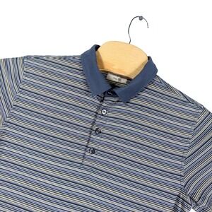 Linksoul Mens Small Striped Polo Shirt Short Sleeve Blue Yellow Luxury Cotton